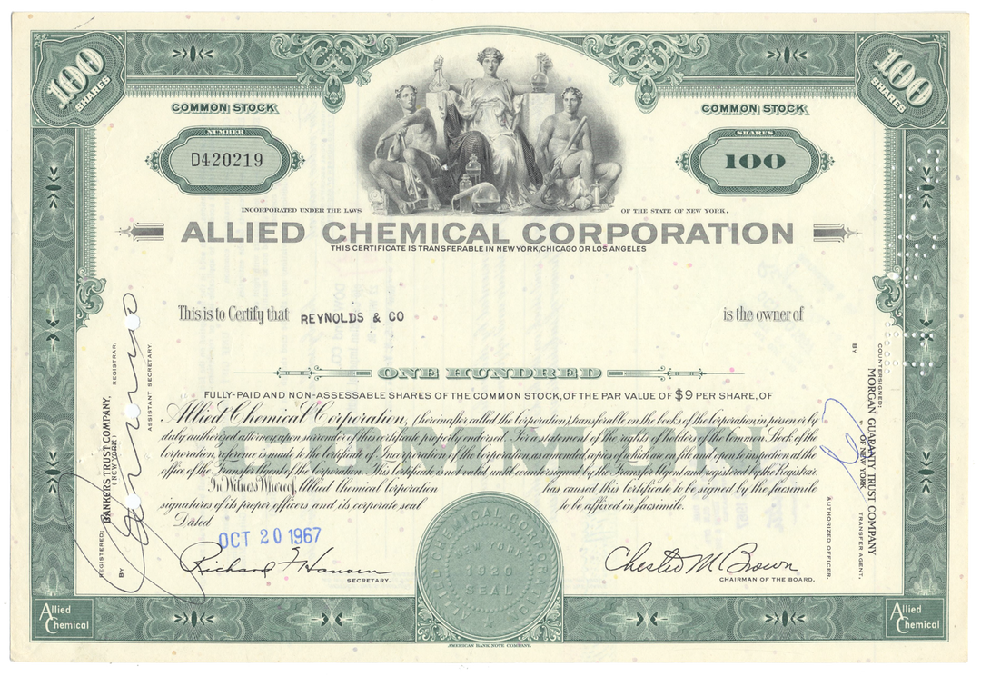 Allied Chemical Corporation Stock Certificate