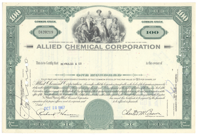 Allied Chemical Corporation Stock Certificate
