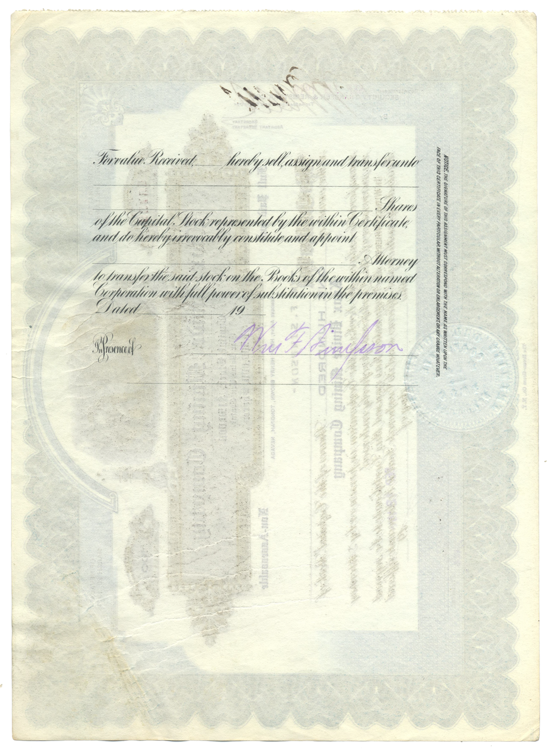 Knox Divide Mining Company Stock Certificate