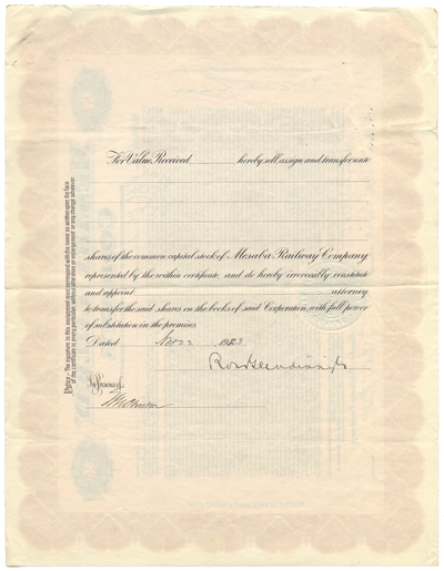 Mesaba Railway Company Stock Certificate