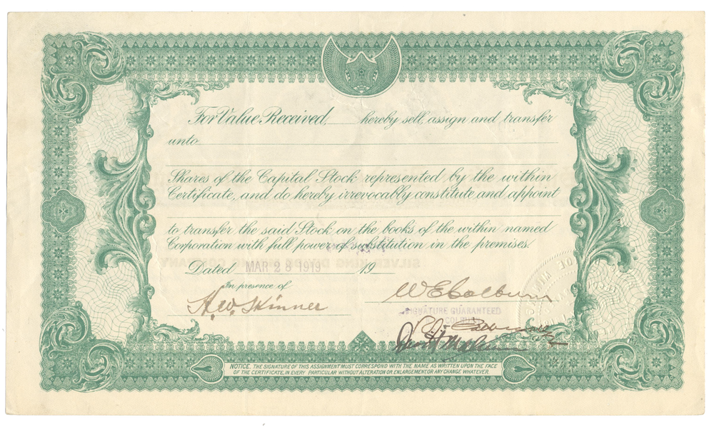 Silver King Divide Mining Company Stock Certificate