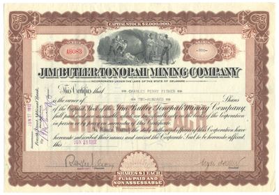 Jim Butler Tonopah Mining Company Stock Certificate