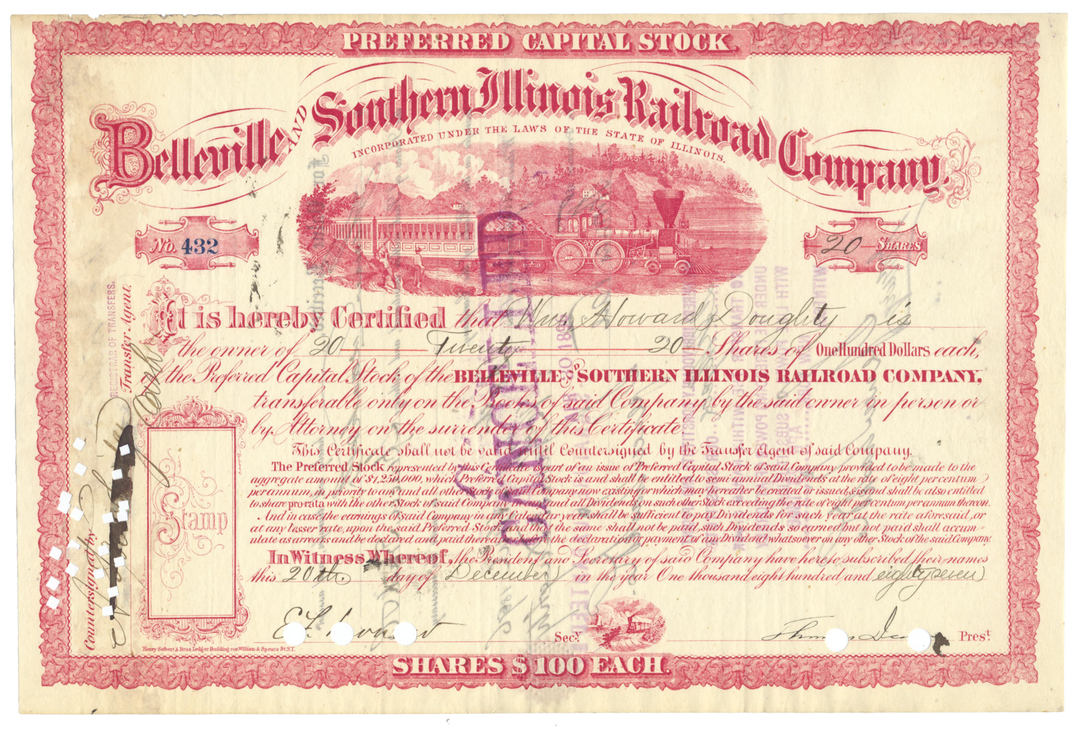 Belleville and Southern Illinois Railroad Company Stock Certificate