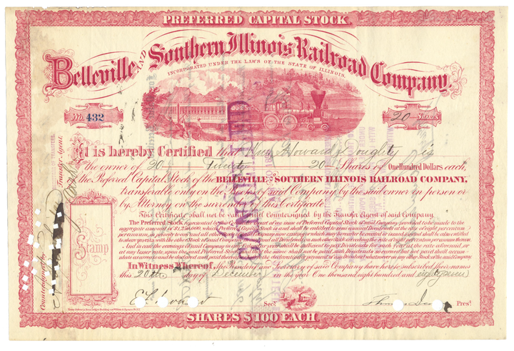 Belleville and Southern Illinois Railroad Company Stock Certificate