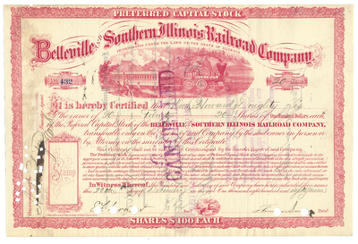 Belleville and Southern Illinois Railroad Company Stock Certificate