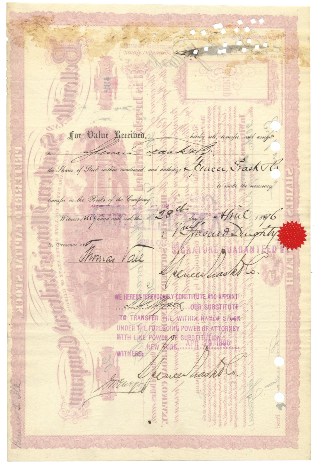 Belleville and Southern Illinois Railroad Company Stock Certificate