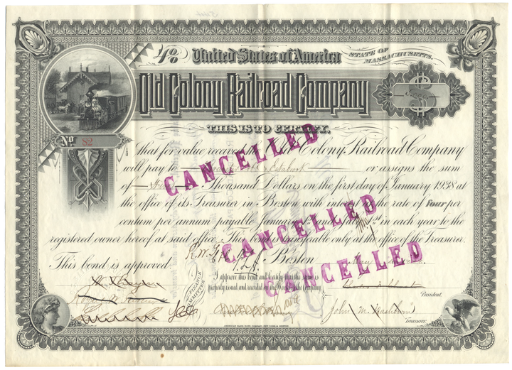 Old Colony Railroad Company Bond Certificate