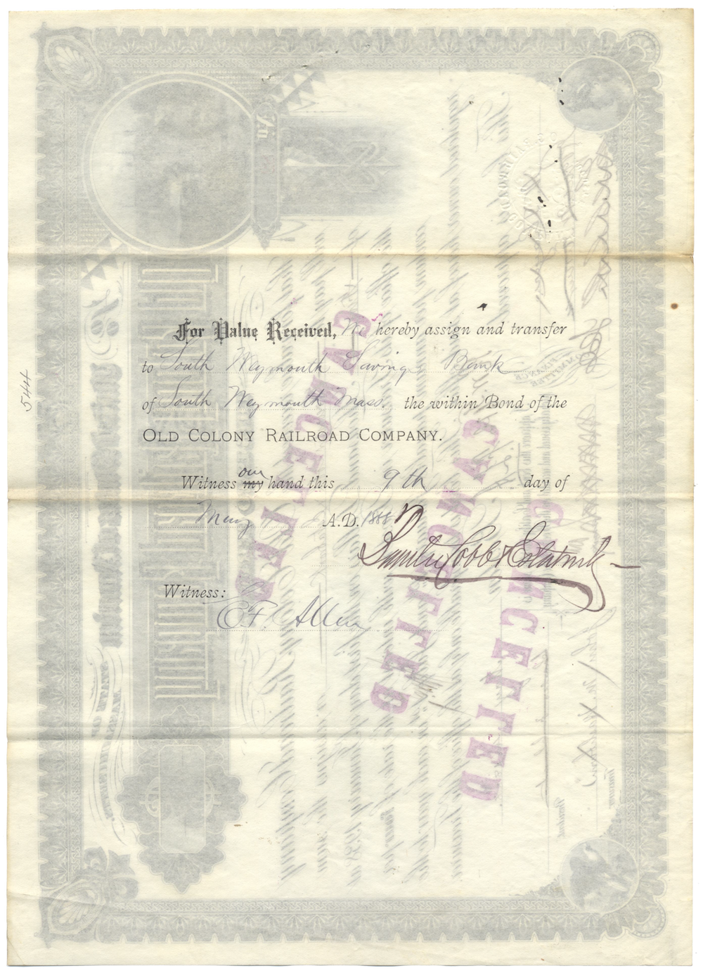 Old Colony Railroad Company Bond Certificate