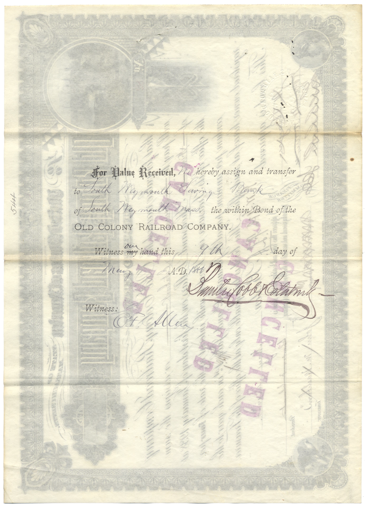 Old Colony Railroad Company Bond Certificate