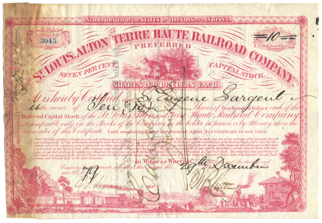 St. Louis, Alton and Terre Haute Railroad Company Stock Certificate