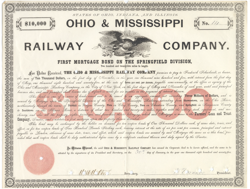 Ohio & Mississippi Railway Company Bond Certificate