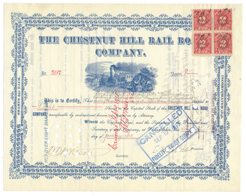 Chestnut Hill Rail Road Company Stock Certificate