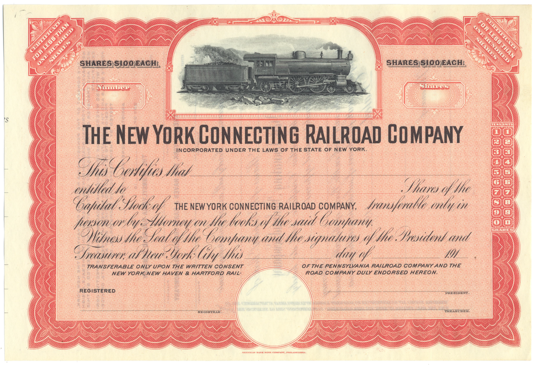 New York Connecting Railroad Company Stock Certificate