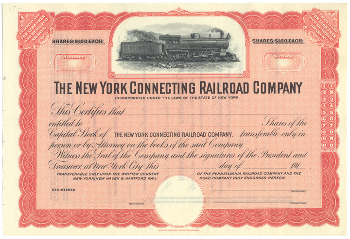 New York Connecting Railroad Company Stock Certificate