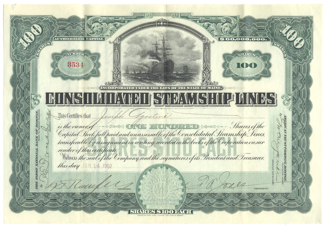 Consolidated Steamship Lines Stock Certificate