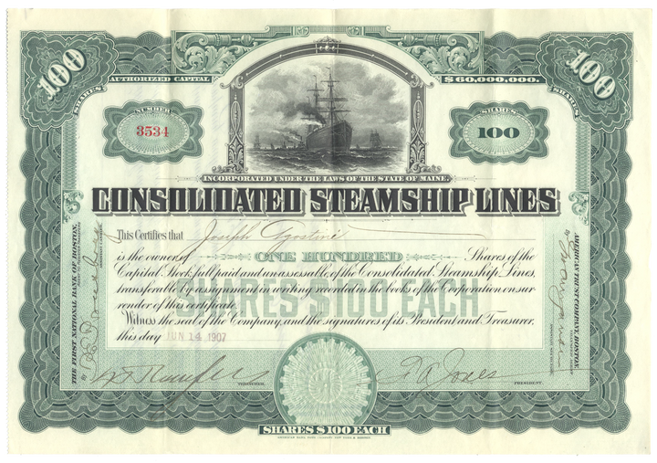 Consolidated Steamship Lines Stock Certificate