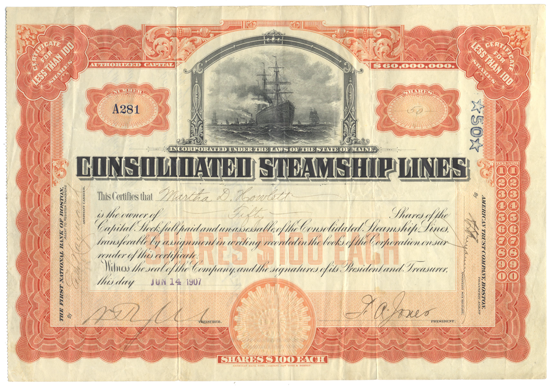 Consolidated Steamship Lines Stock Certificate