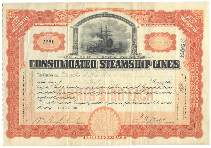 Consolidated Steamship Lines Stock Certificate