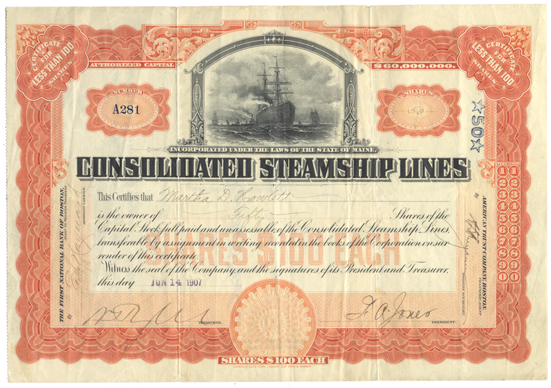Consolidated Steamship Lines Stock Certificate