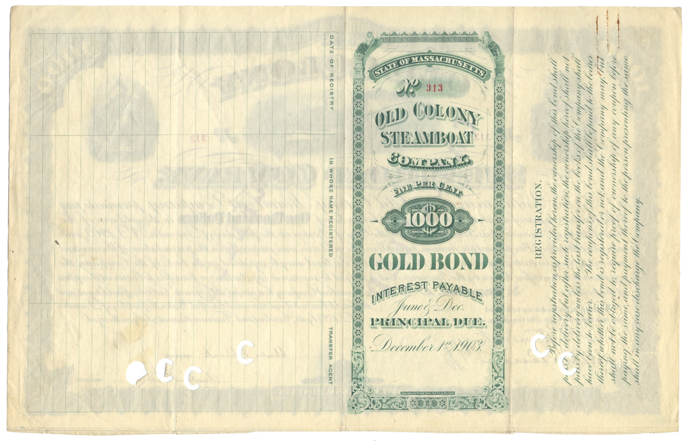 Old Colony Steamboat Company Bond Certificate