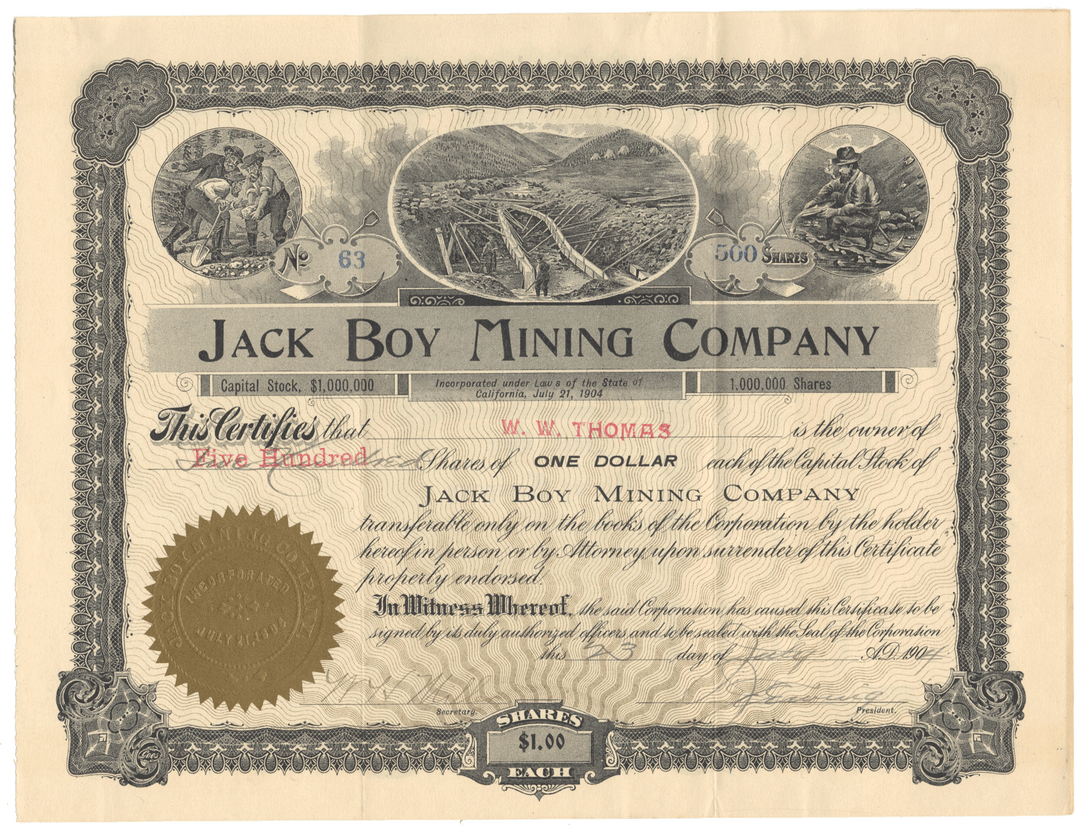 Jack Boy Mining Company Stock Certificate