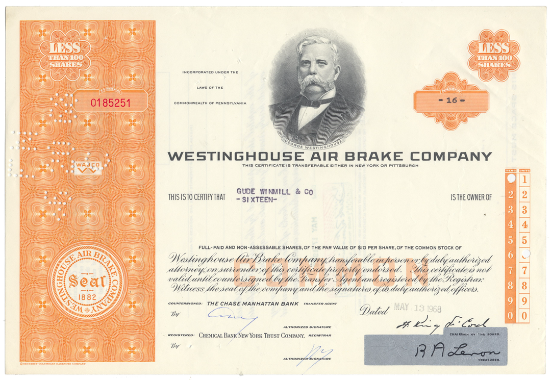 Westinghouse Air Brake Company Stock Certificate