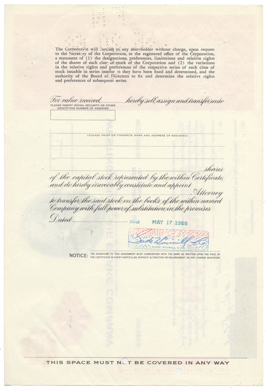 Westinghouse Air Brake Company Stock Certificate