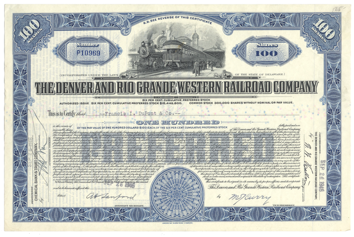 Denver and Rio Grande Western Railroad Company Stock Certificate