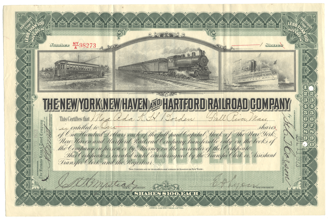 New York, New Haven and Hartford Railroad Company Stock Certificate