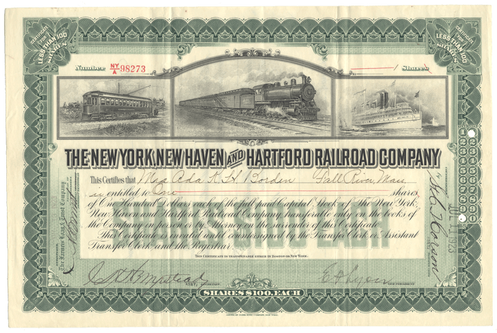 New York, New Haven and Hartford Railroad Company Stock Certificate