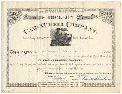 Dickson Car-Wheel Company Stock Certificate