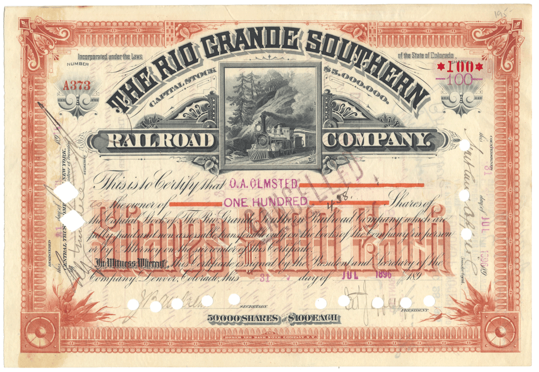 Rio Grande Southern Railroad Company Stock Certificate