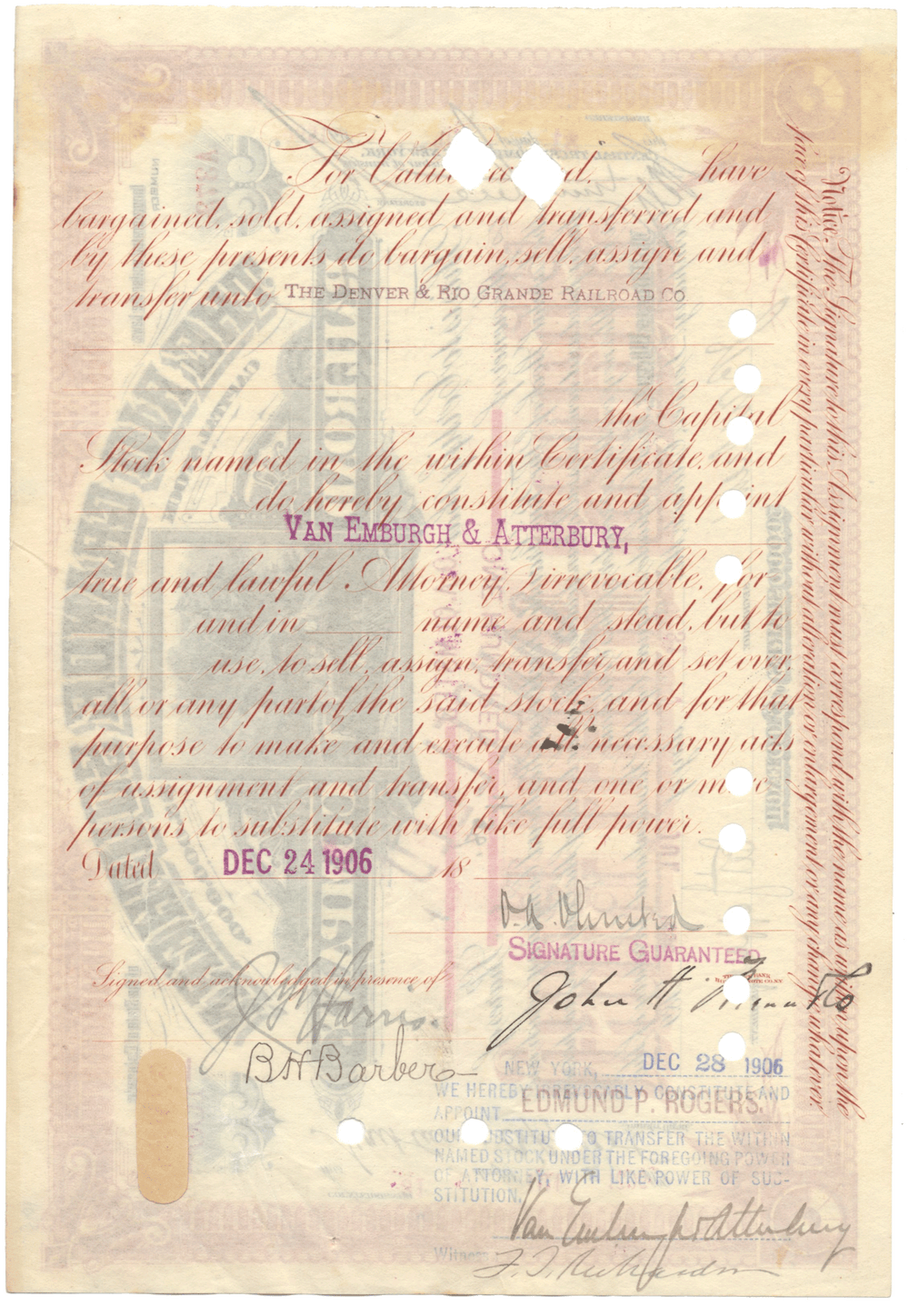 Rio Grande Southern Railroad Company Stock Certificate