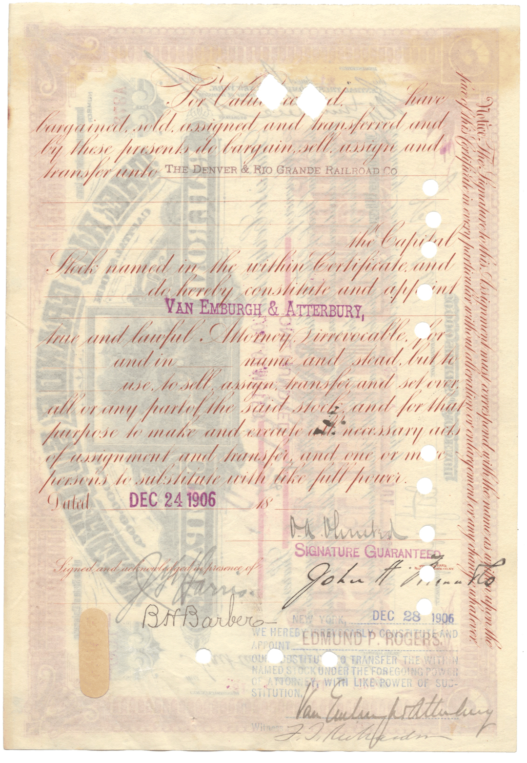 Rio Grande Southern Railroad Company Stock Certificate