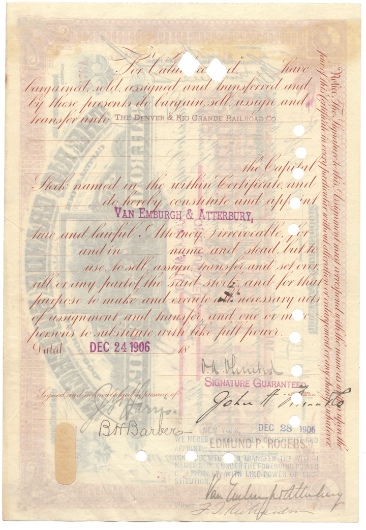 Rio Grande Southern Railroad Company Stock Certificate