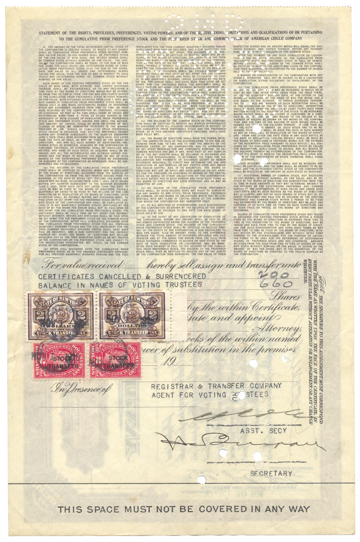 American Chicle Company Stock Certificate