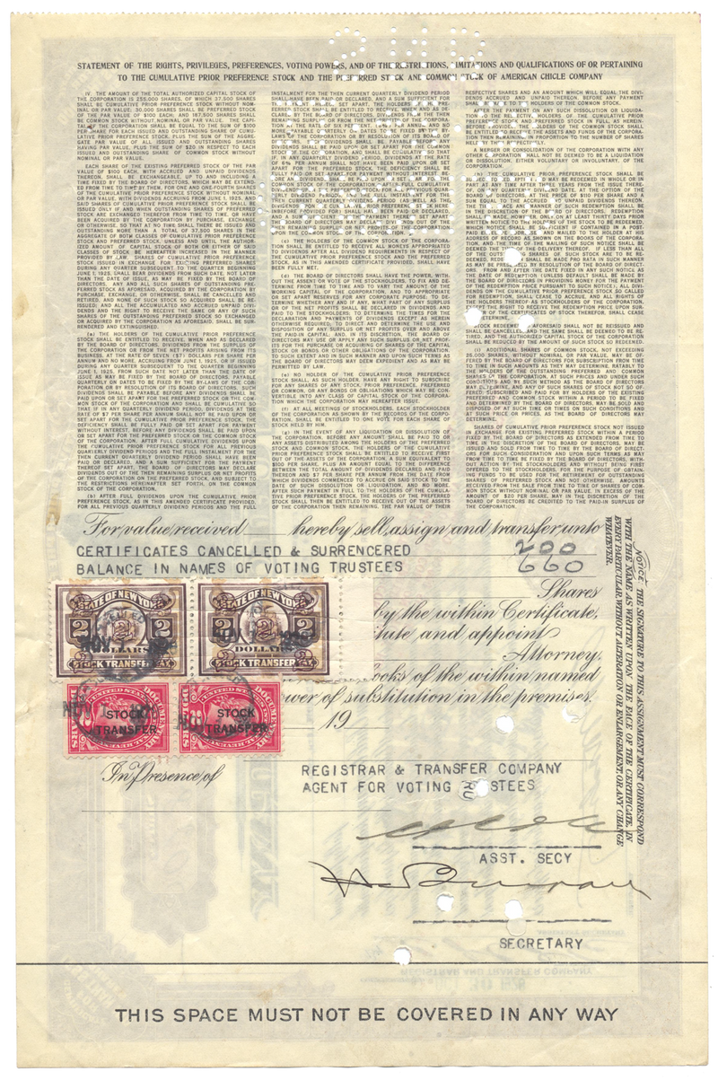 American Chicle Company Stock Certificate