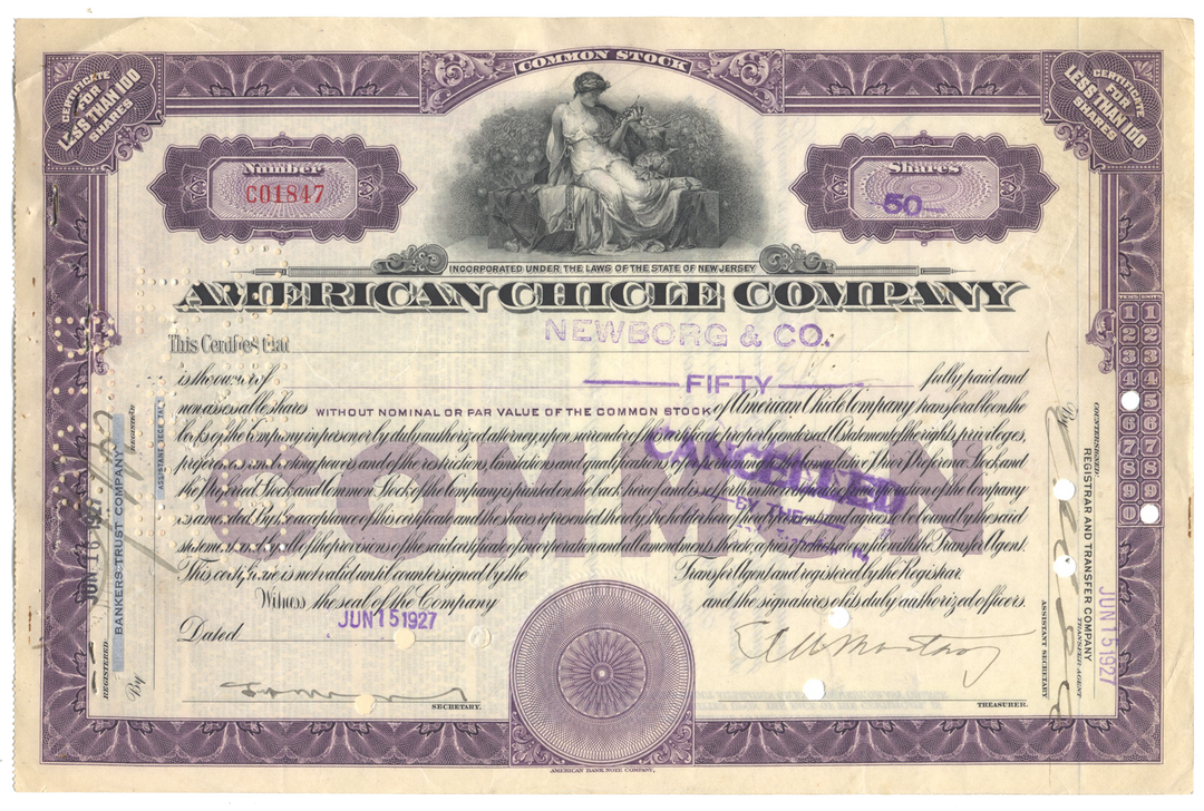 American Chicle Company Stock Certificate