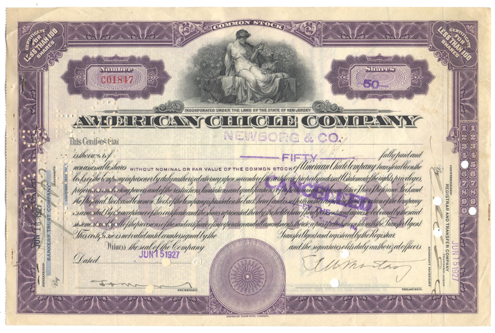 American Chicle Company Stock Certificate