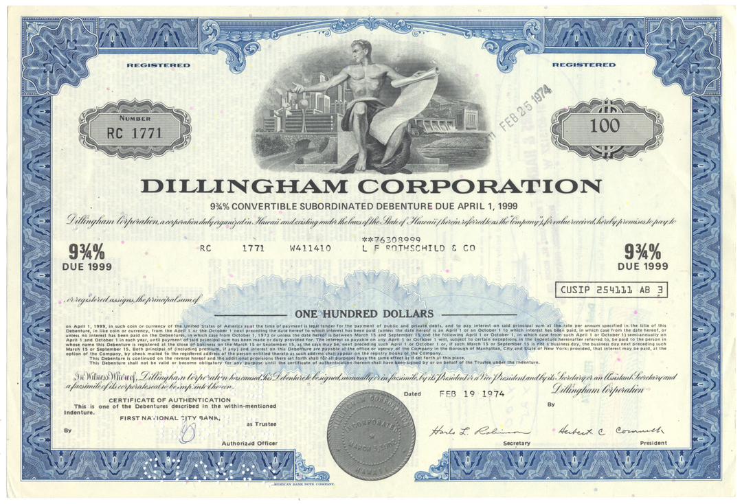 Dillingham Corporation Bond Certificate