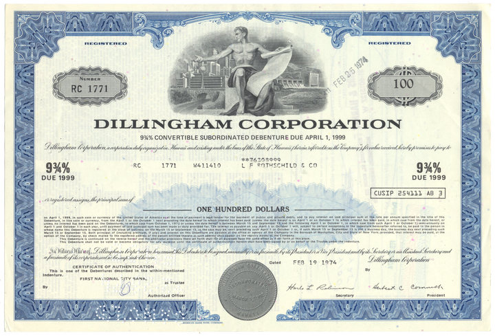 Dillingham Corporation Bond Certificate