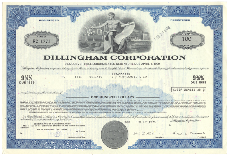 Dillingham Corporation Bond Certificate