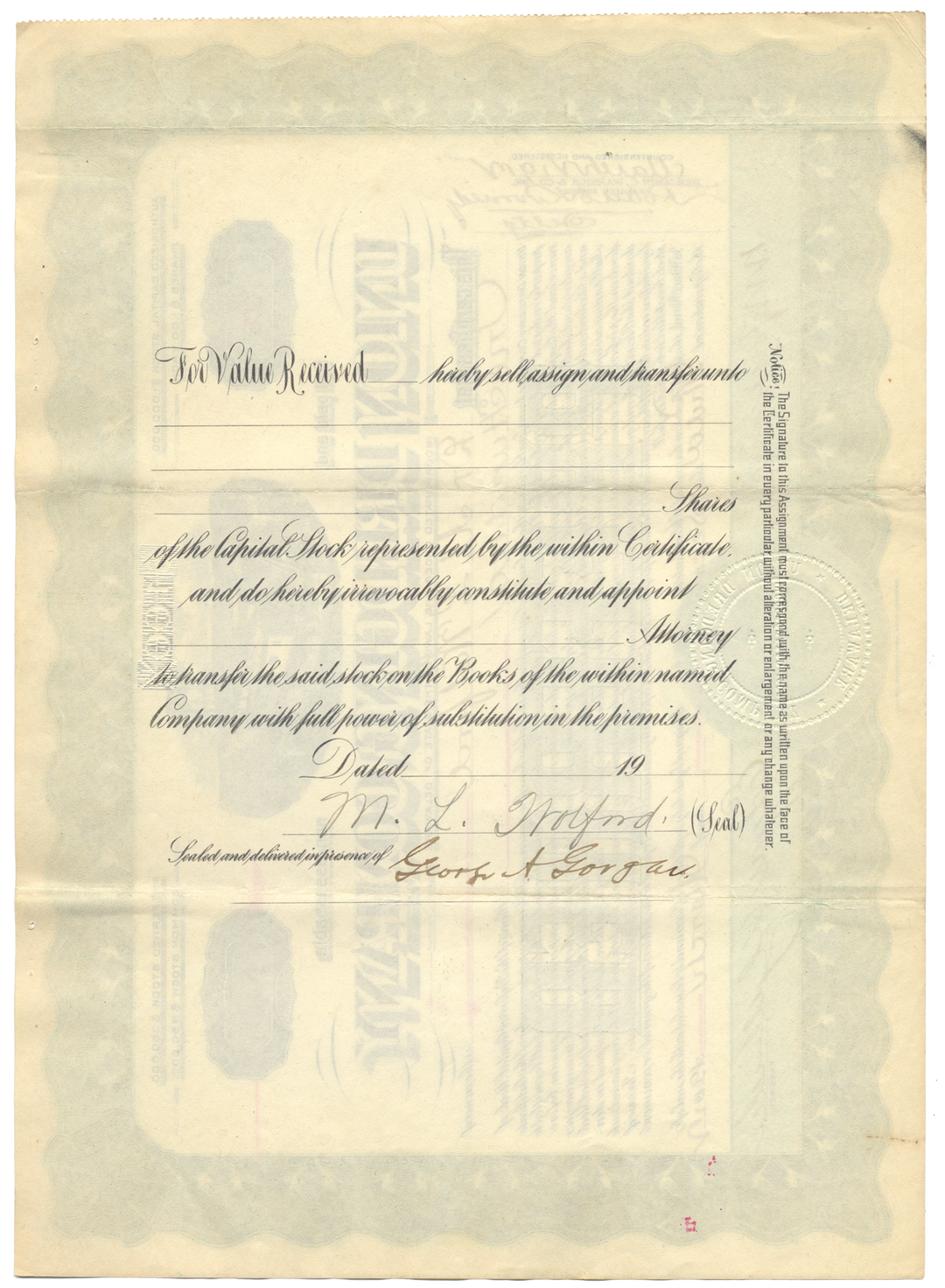 Union Dredging Company Stock Certificate