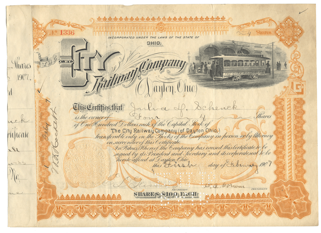 City Railway Company of Dayton, Ohio Stock Certificate