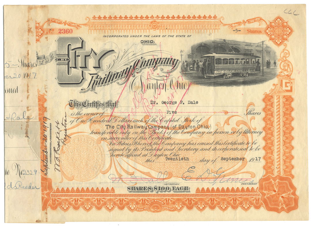 City Railway Company of Dayton, Ohio Stock Certificate