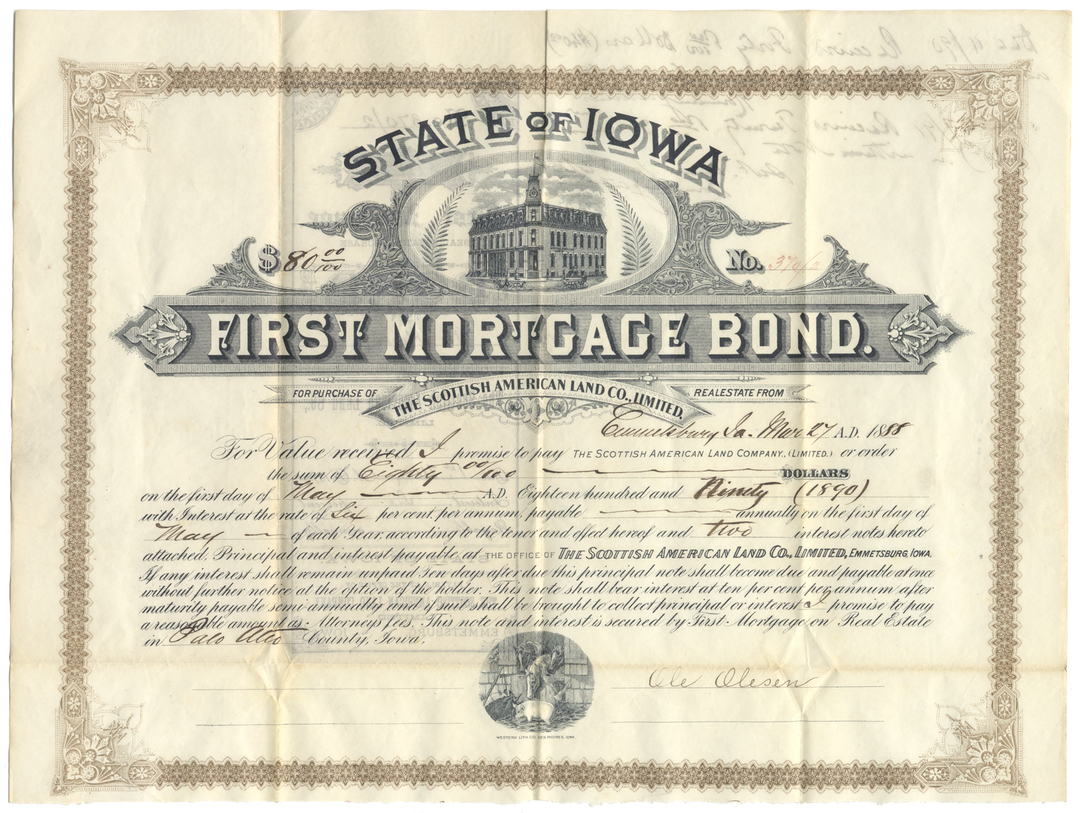 Scottish American Land Company Bond Certificate