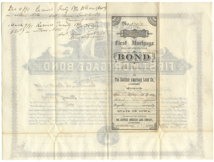 Scottish American Land Company Bond Certificate