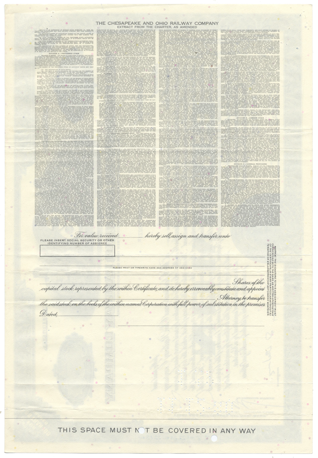 Chesapeake and Ohio Railway Company Stock Certificate