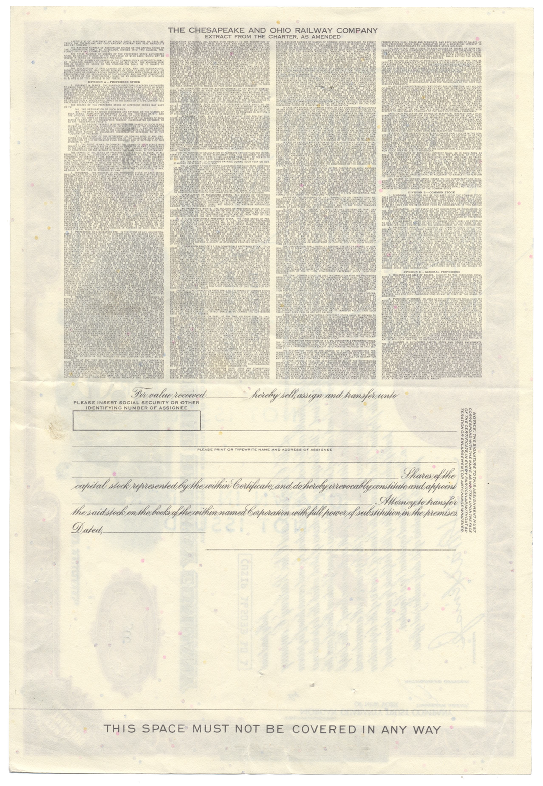 Chesapeake and Ohio Railway Company Stock Certificate