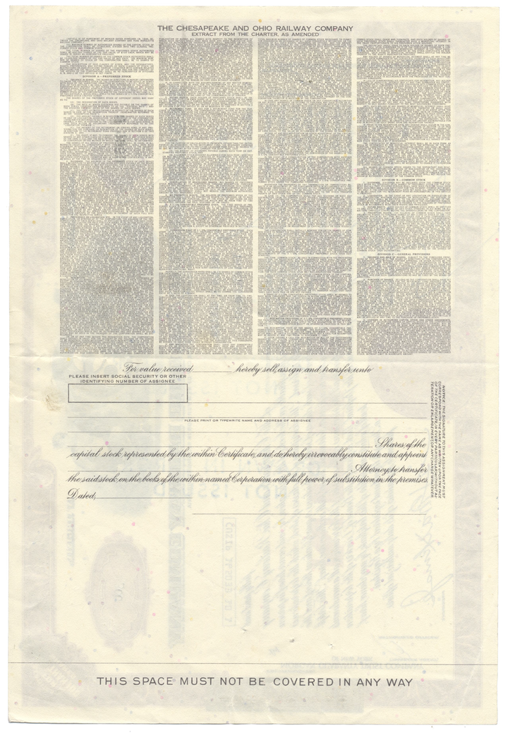 Chesapeake and Ohio Railway Company Stock Certificate